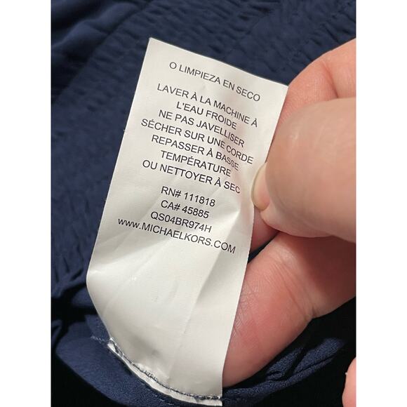 Michael Kors Womens Large Short Sleeve Tie At Sleeve Top Blue Bubble Waist - Picture 5 of 8